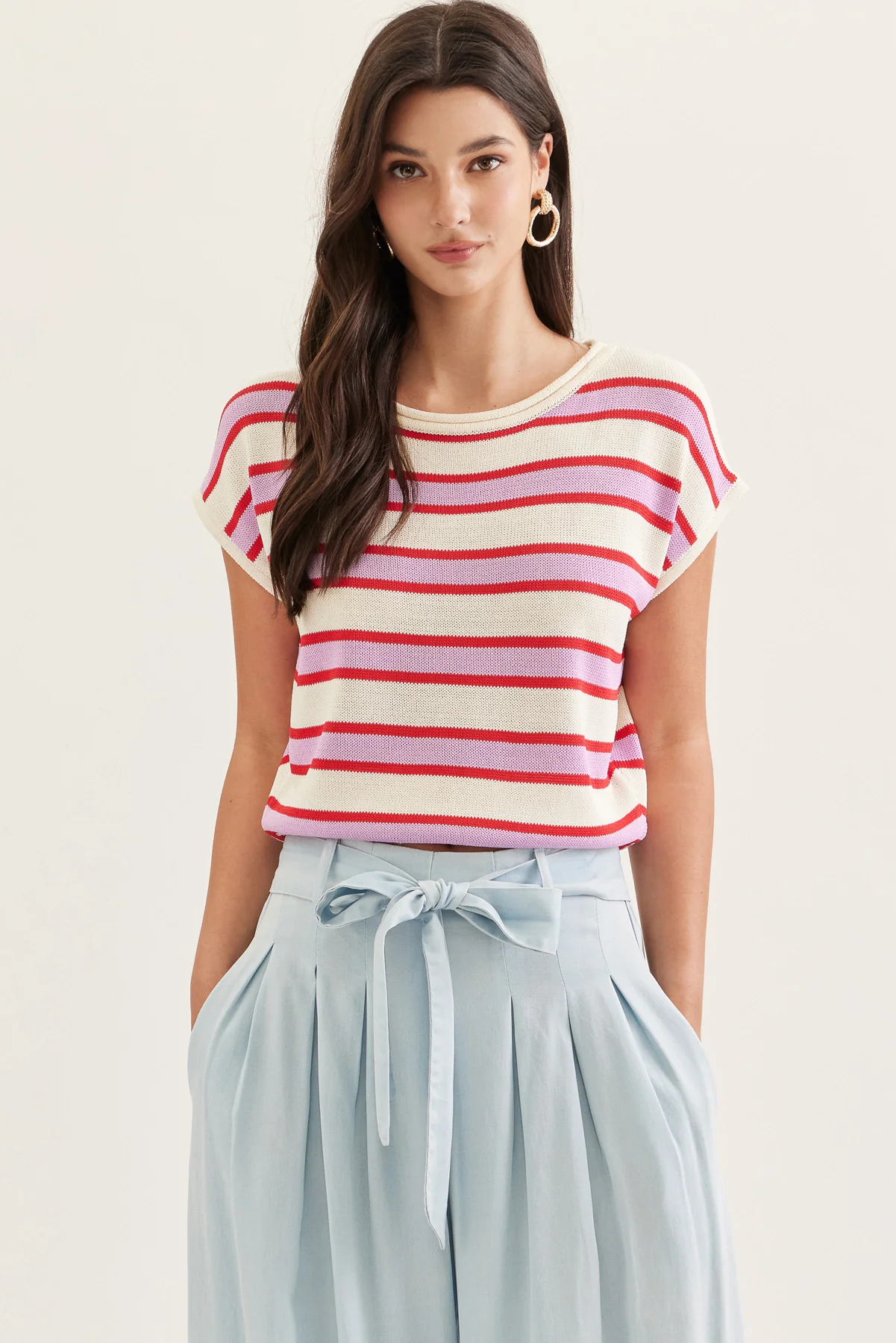 Cap Sleeve Striped Top - Image 4