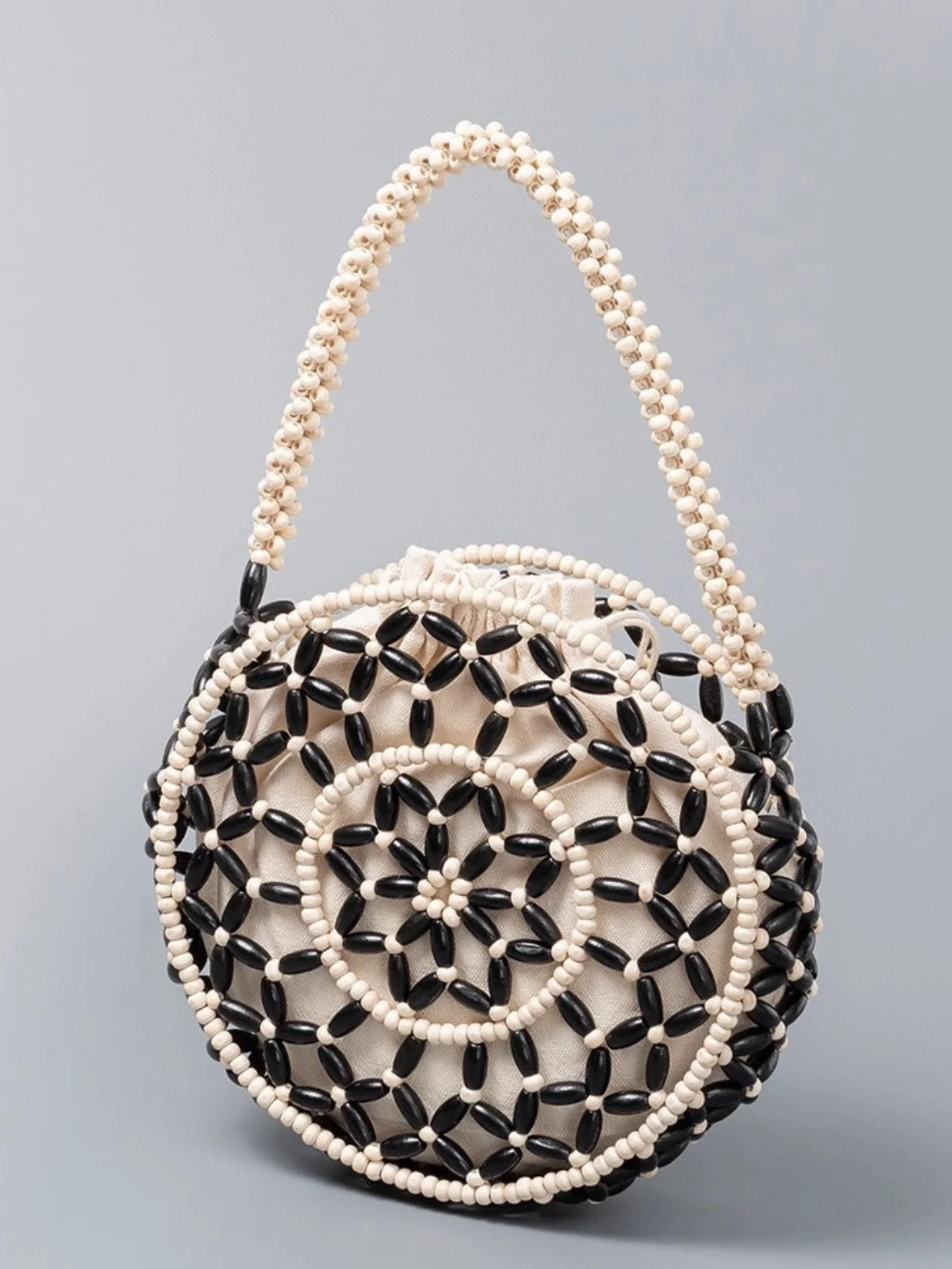 Round Wooden Bead Shoulder Bag