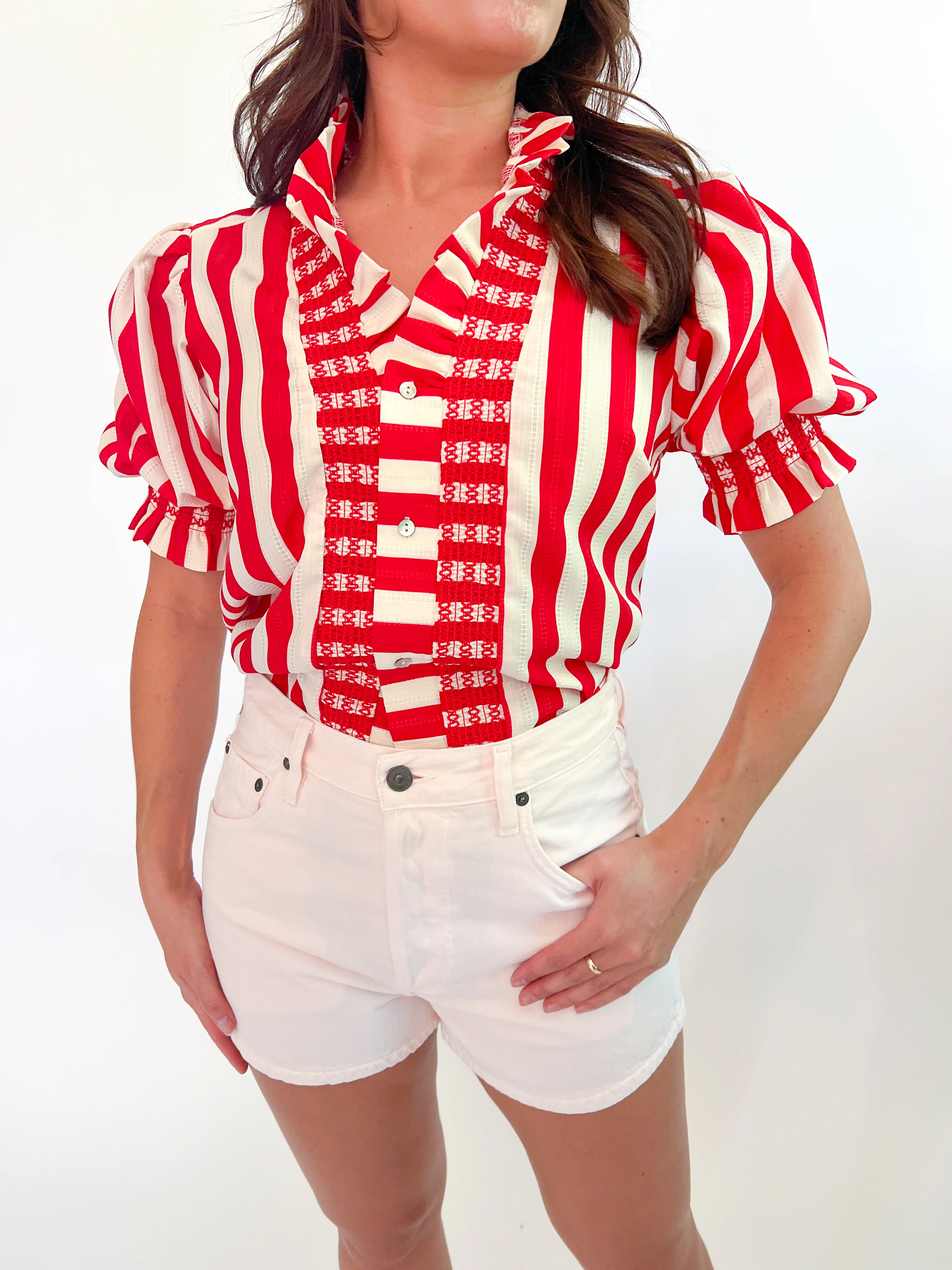 Stripe Puff Sleeve Blouse
