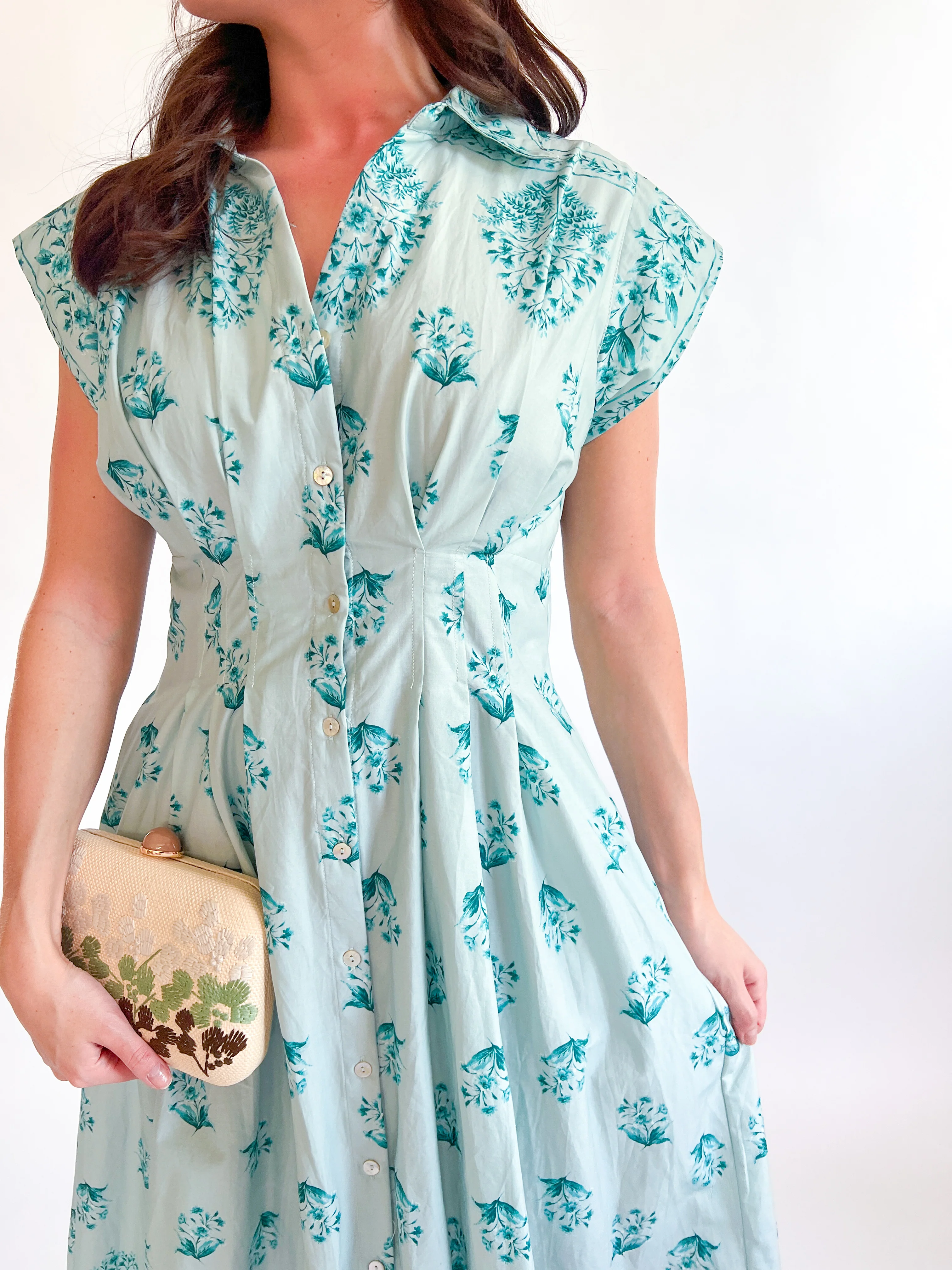 Short Sleeve Floral Cinch Midi Dress - Image 3
