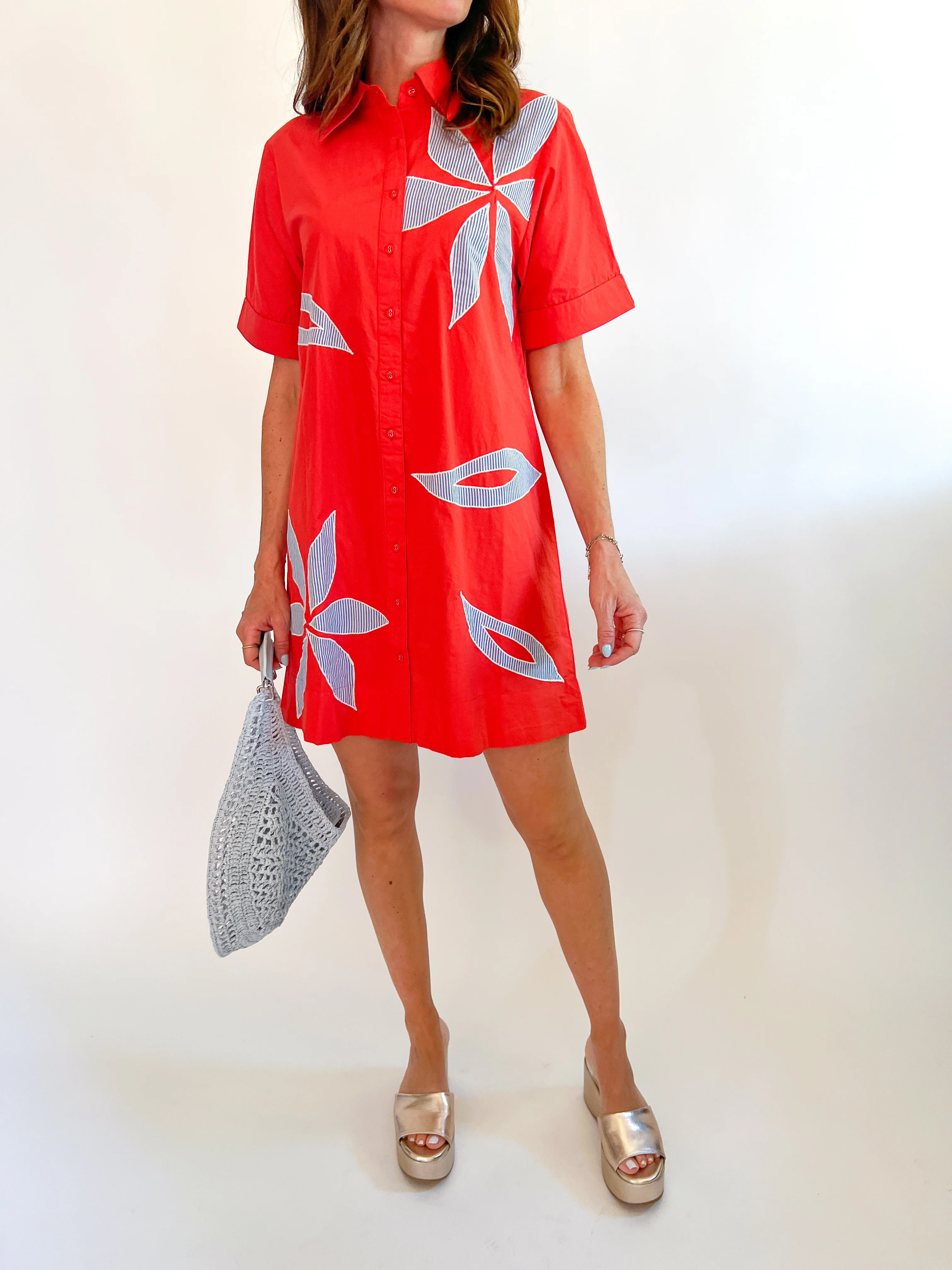 Short Sleeve Floral Embroidery Dress - Image 5
