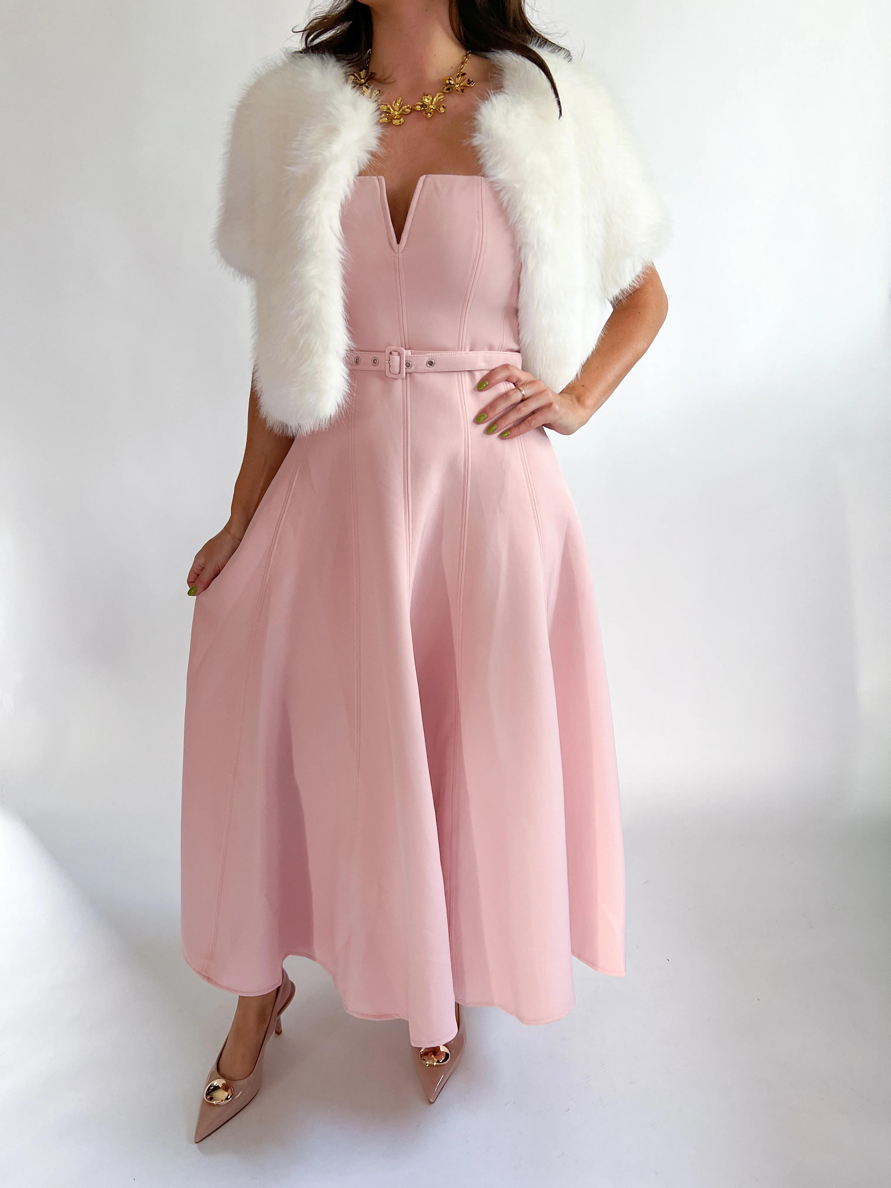 Emmaline Solid Pink Midi Dress - Image 2