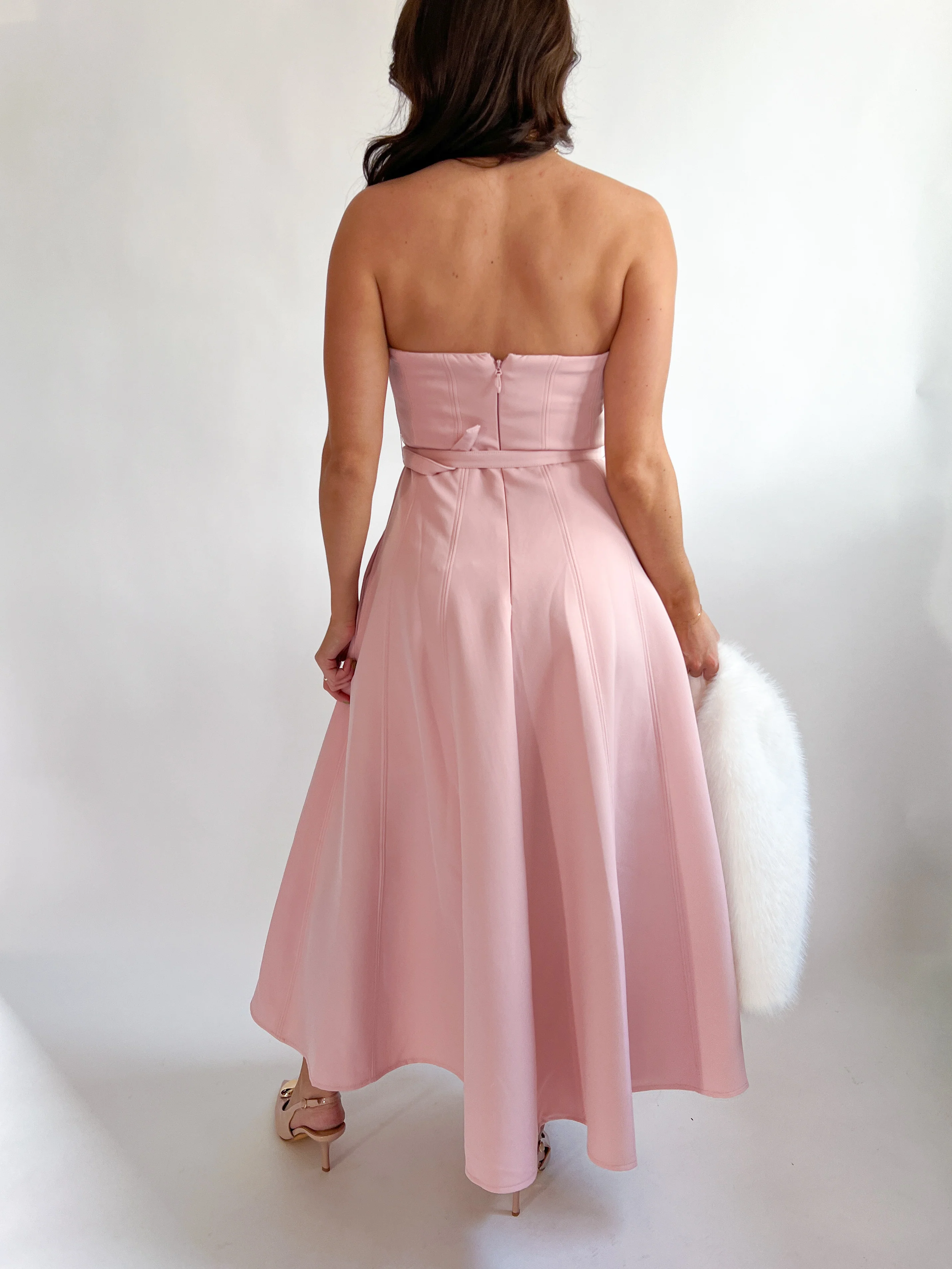 Emmaline Solid Pink Midi Dress - Image 3