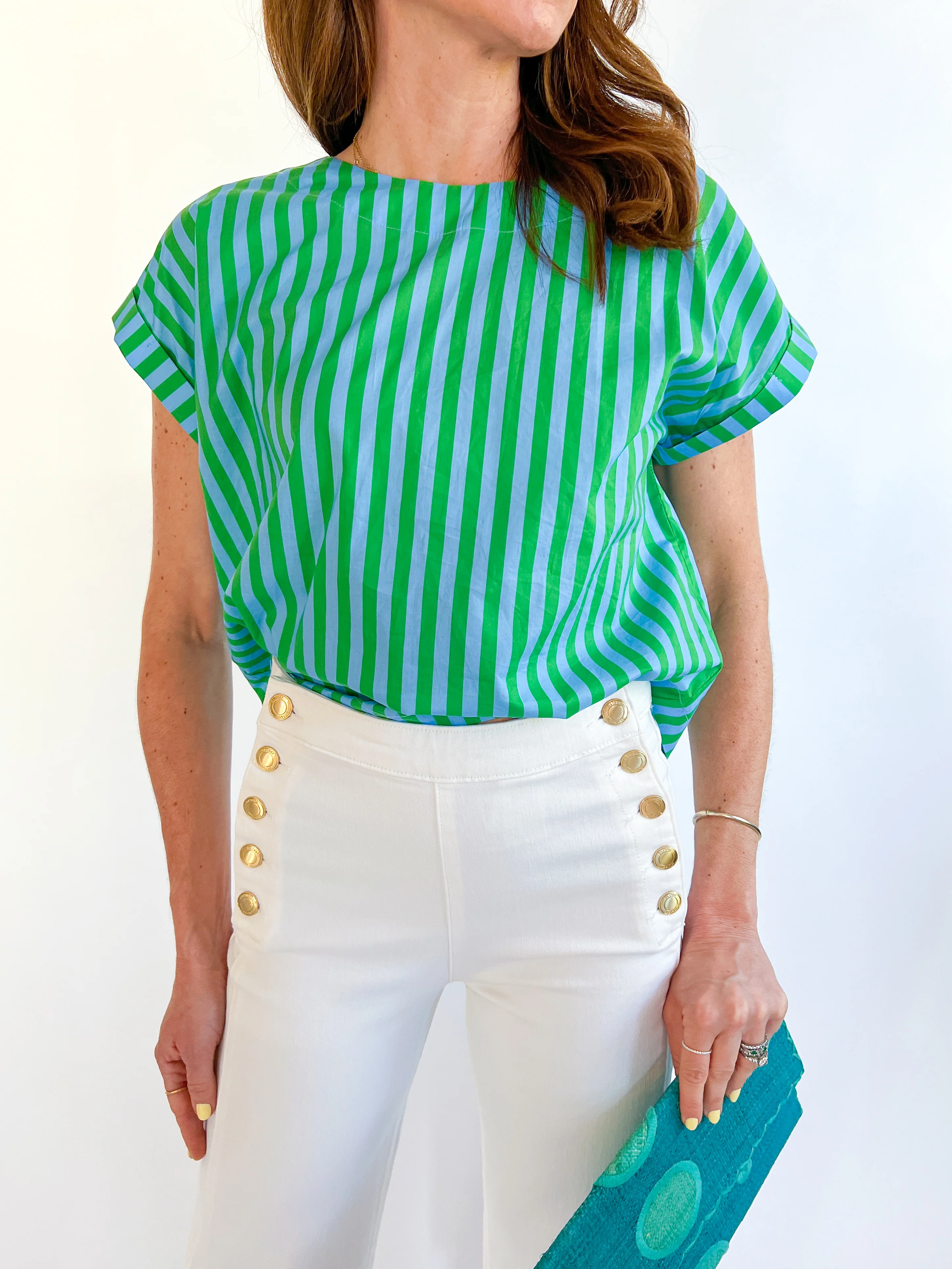 Spring Blue Stripe Short Sleeve Top