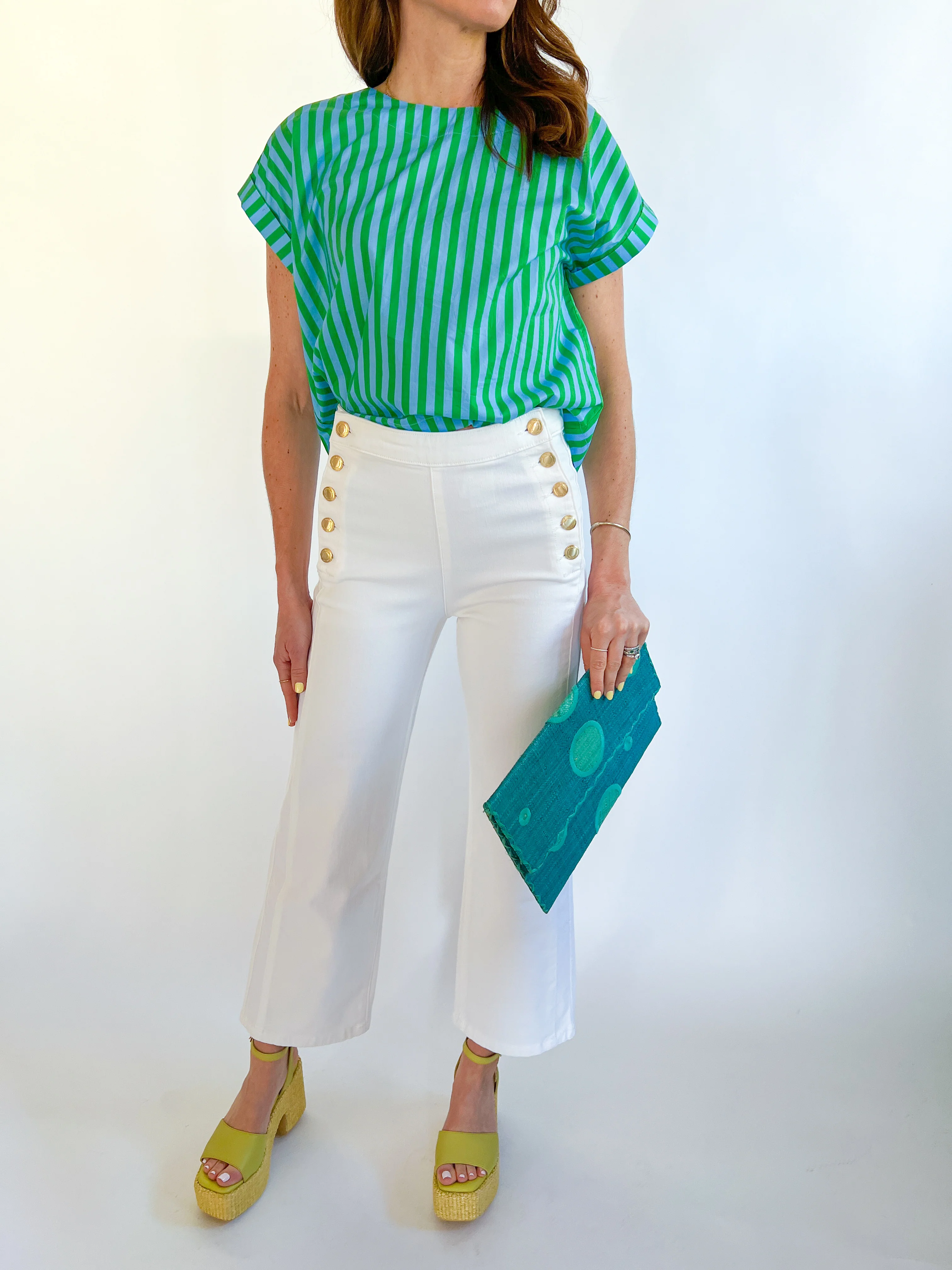 Spring Blue Stripe Short Sleeve Top - Image 2