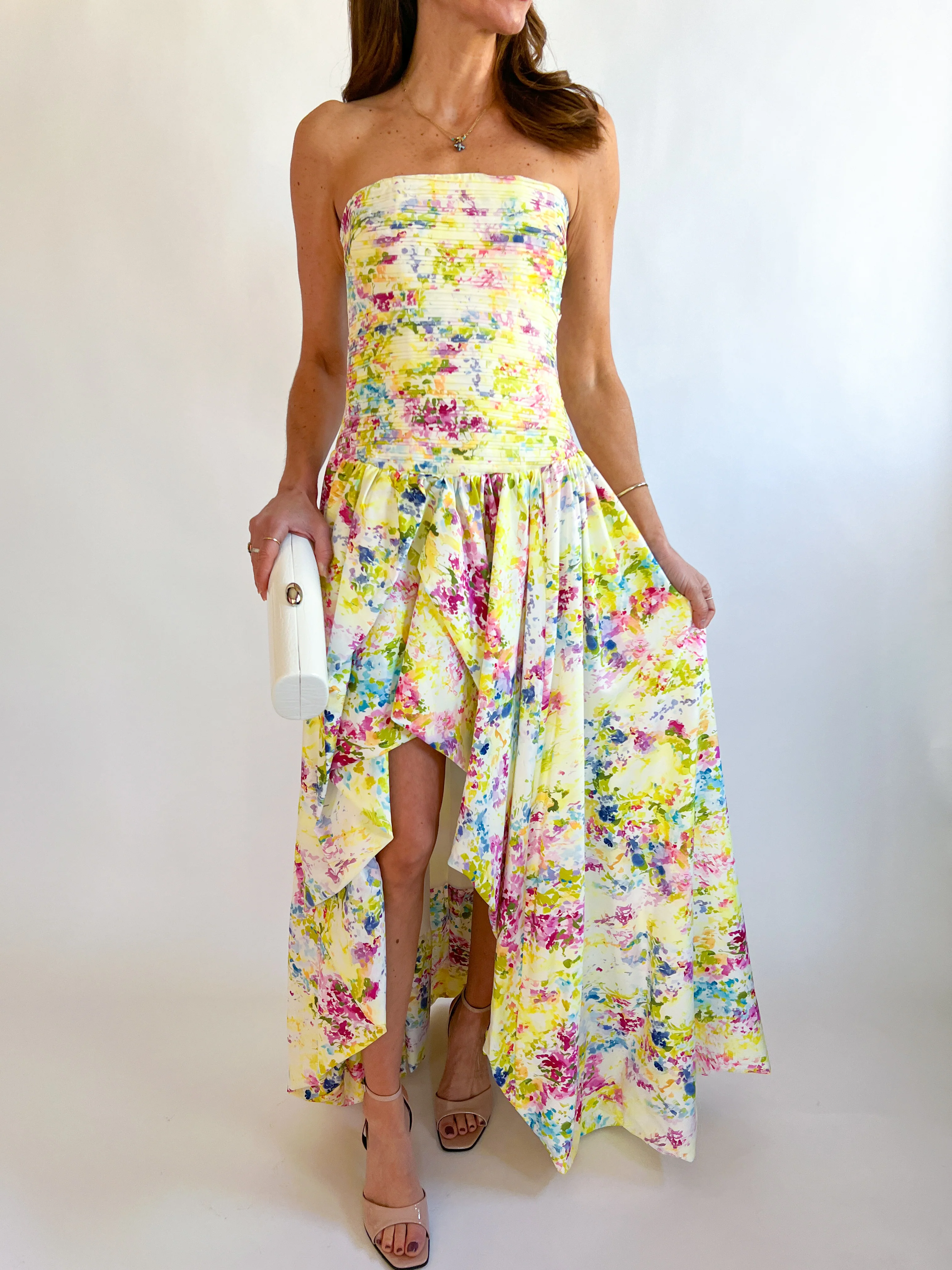 Strapless Printed High Slit Maxi Dress