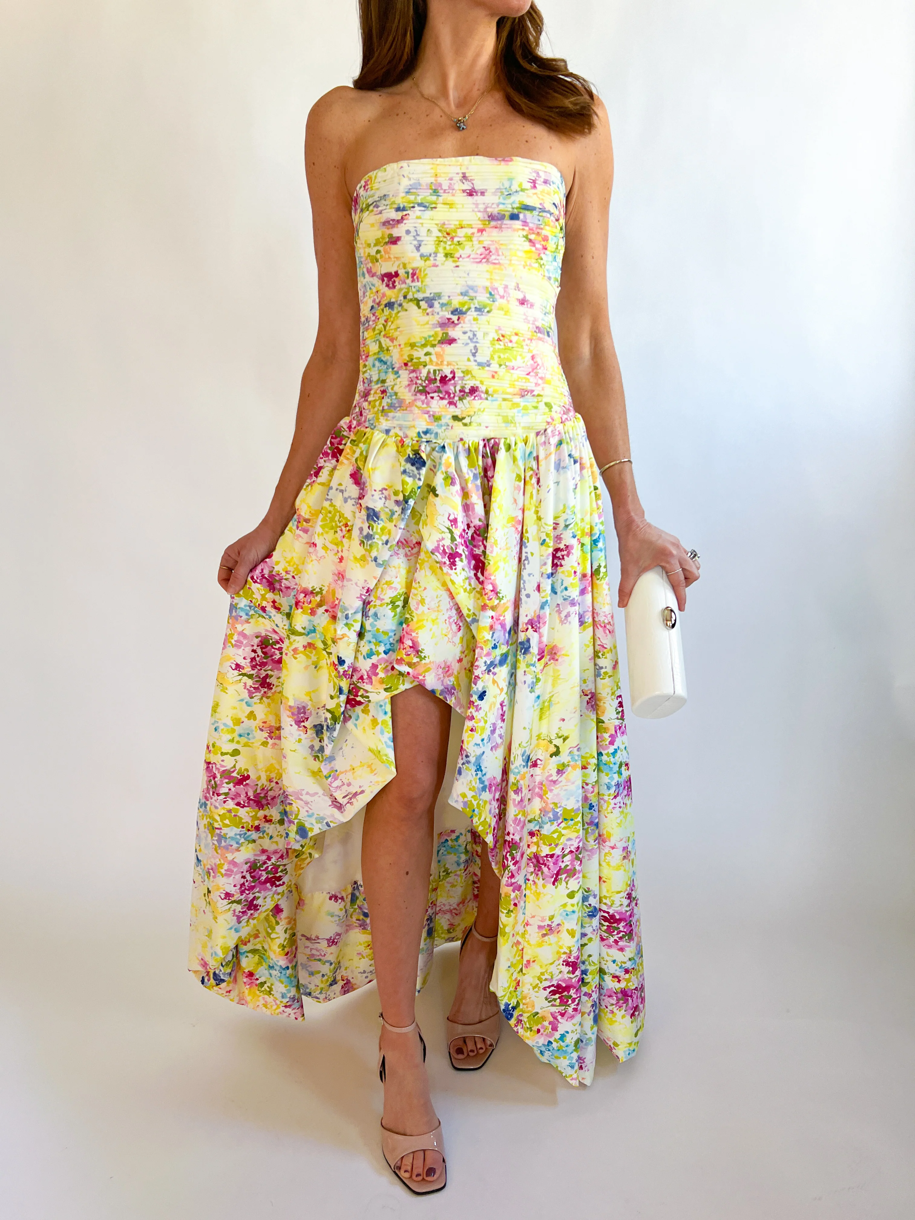 Strapless Printed High Slit Maxi Dress - Image 2