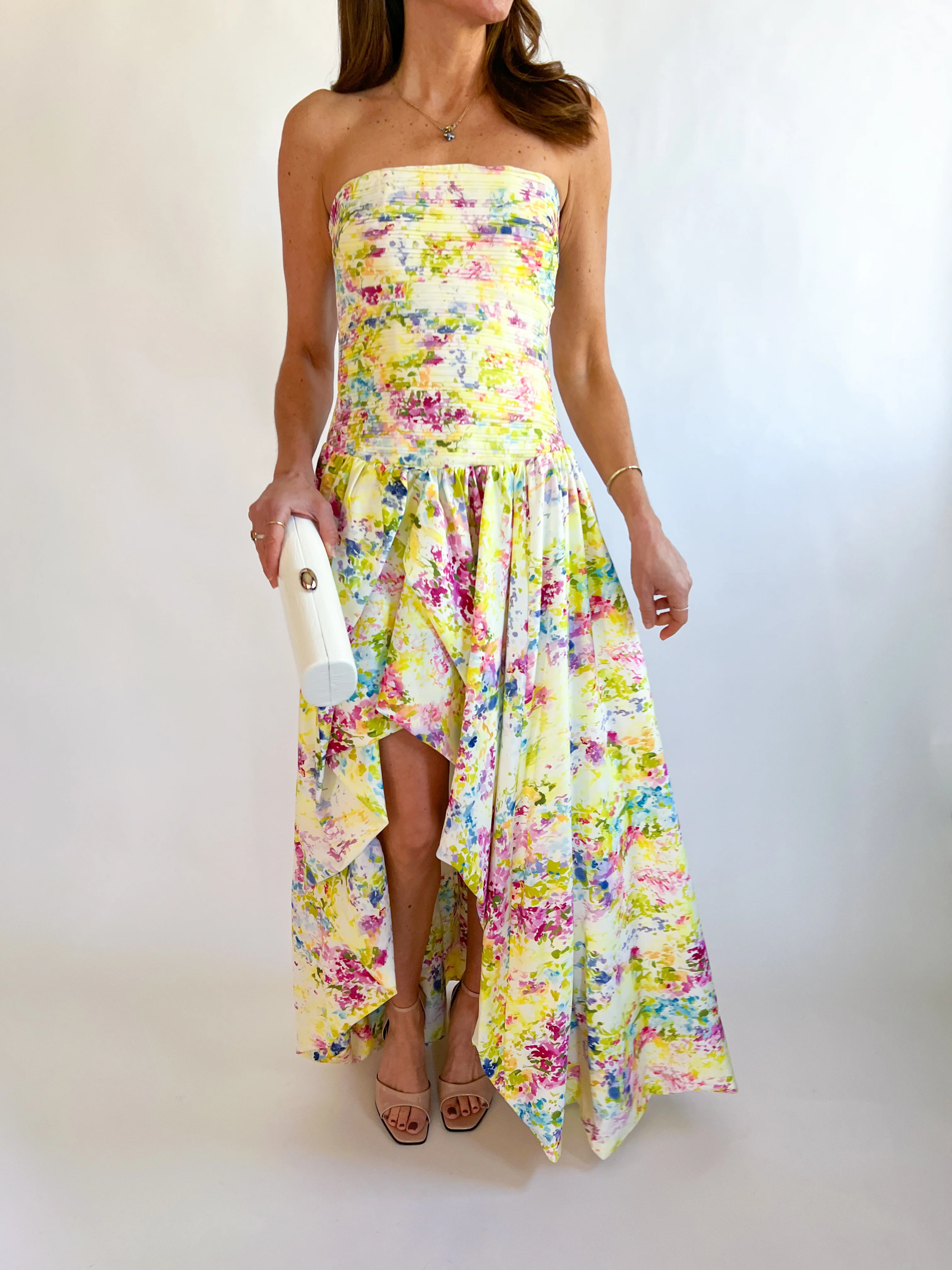 Strapless Printed High Slit Maxi Dress - Image 3
