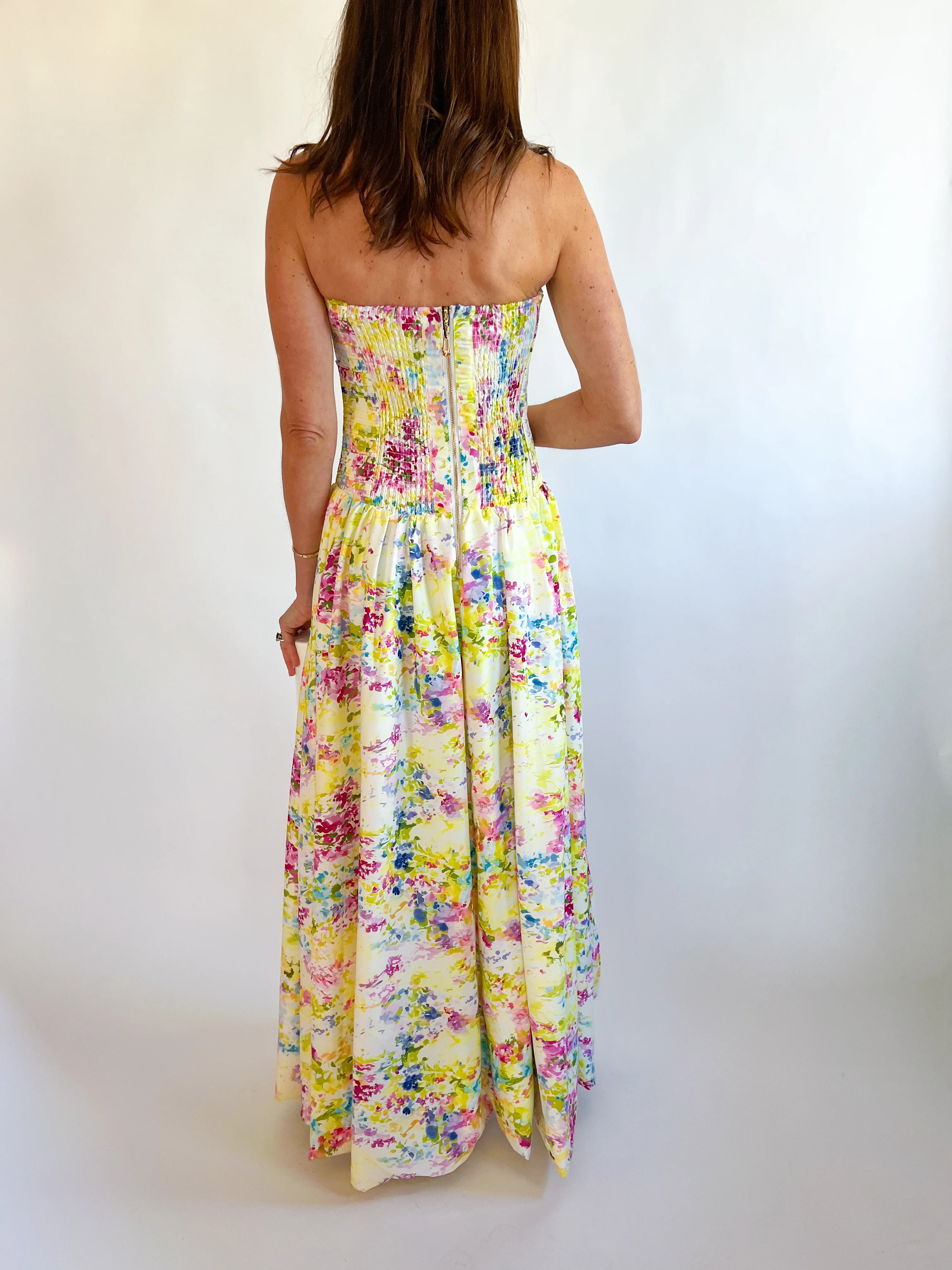 Strapless Printed High Slit Maxi Dress - Image 5