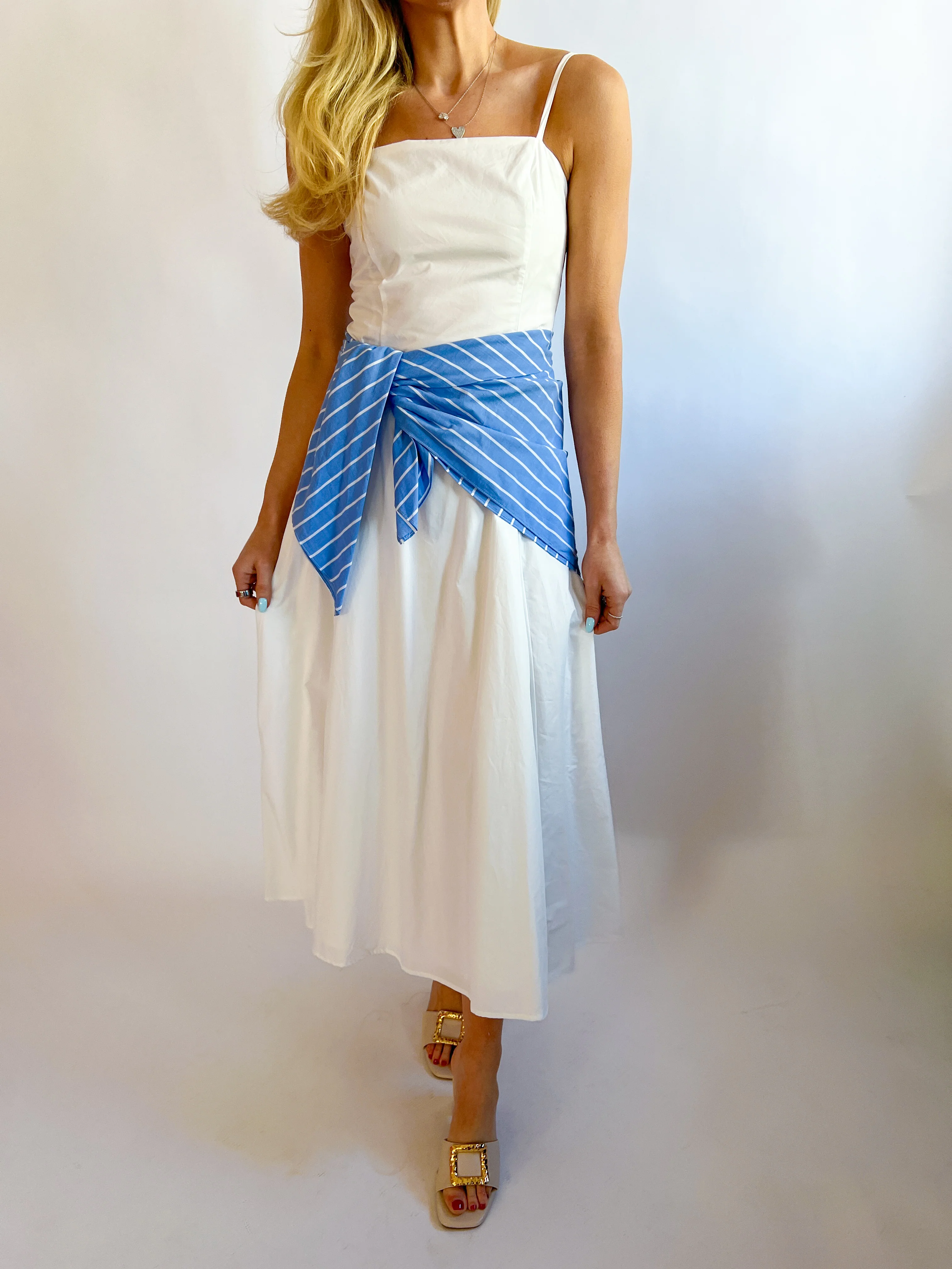 Stripe Waist Bandana Sleeveless Tie Maxi Dress