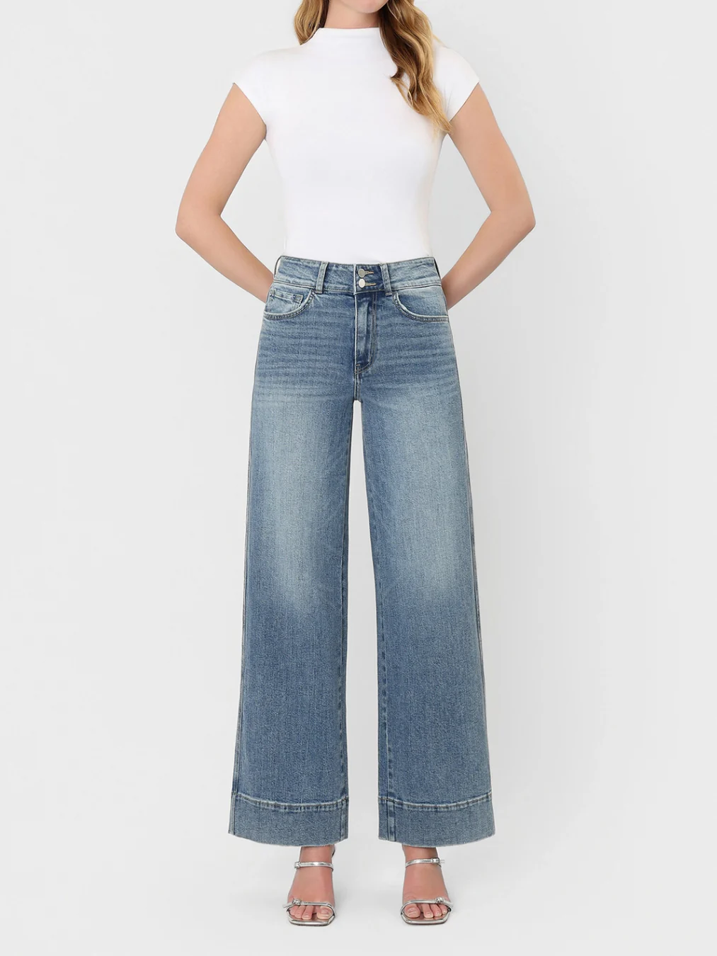 Super High Rise Half Yoke Trouser Hem Wide Jeans - Image 2