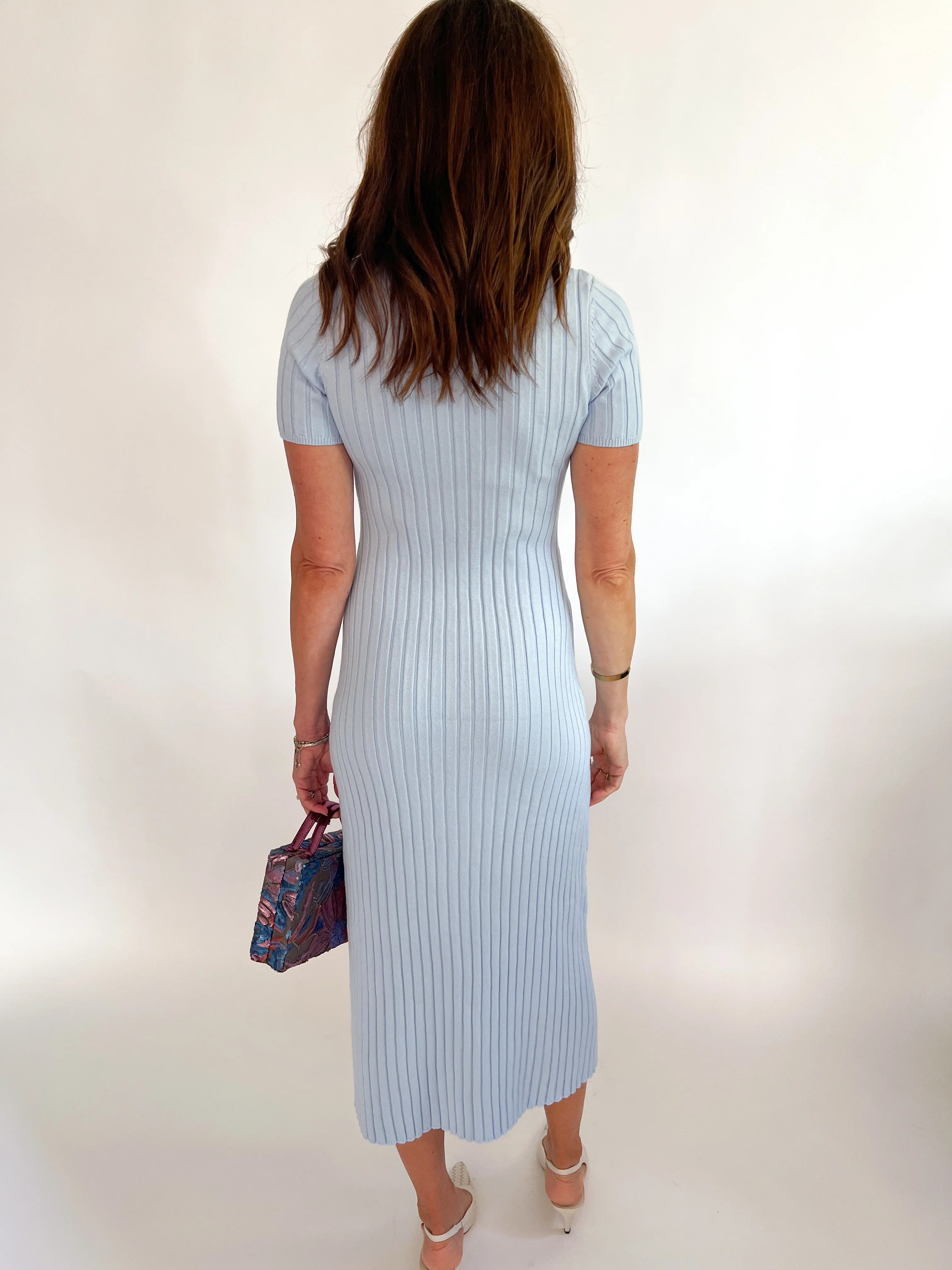 Tie Neck Short Sleeve Ribbed Knit Dress - Image 3