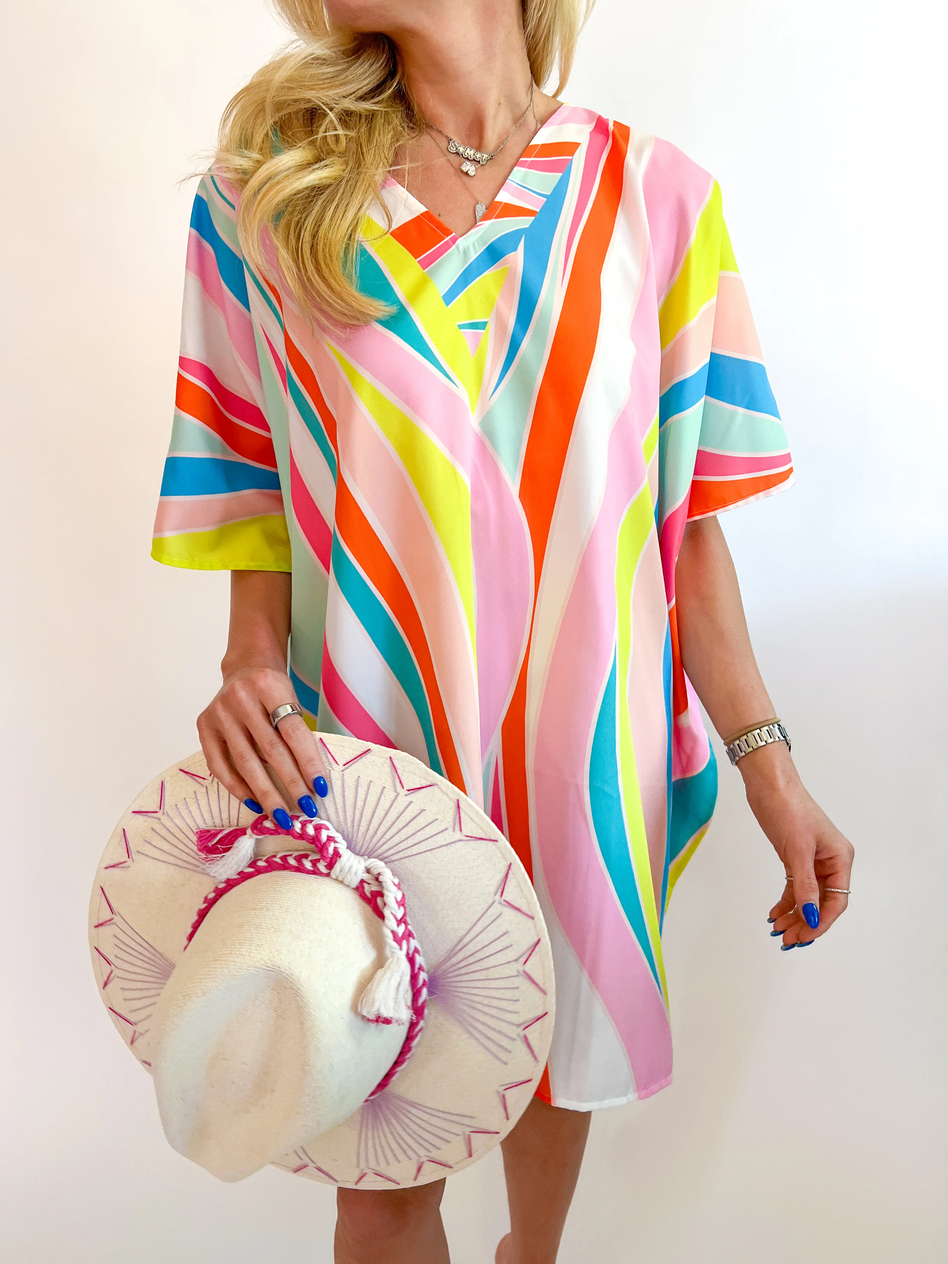 Wavy Stripe Halftan Beach and Pool Coverup