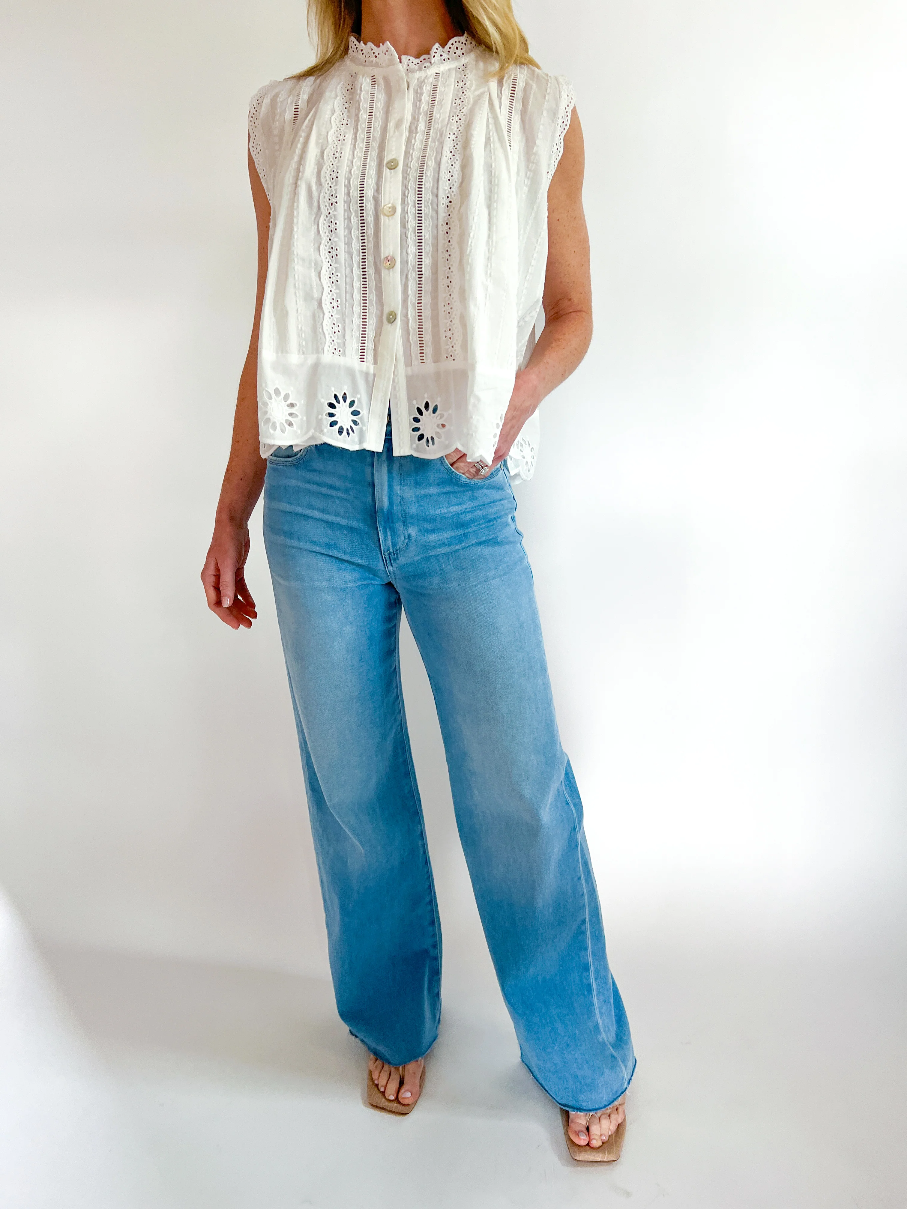 Woven Buttondown Sleeveless Top - Image 2